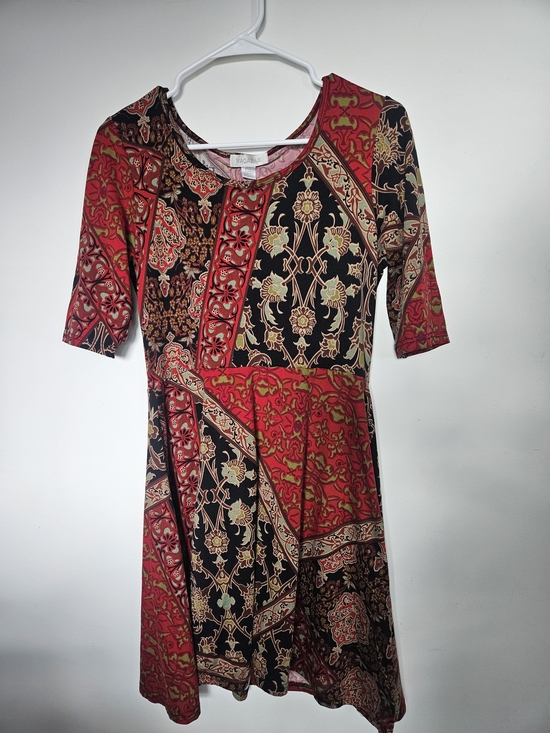 Fashion Magazine Dresses & Skirts - MAGAZINE Boho Patchwork Fit & Flare Dress 3/4 Sleeve Red Black Size P/S